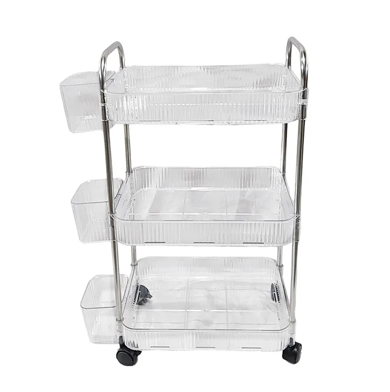 ORGANIZADOR, CARRITO MOVIL 3 NIVELES, PLASTICO TRANSPARENTE CON ESTRUCTURA METALICA