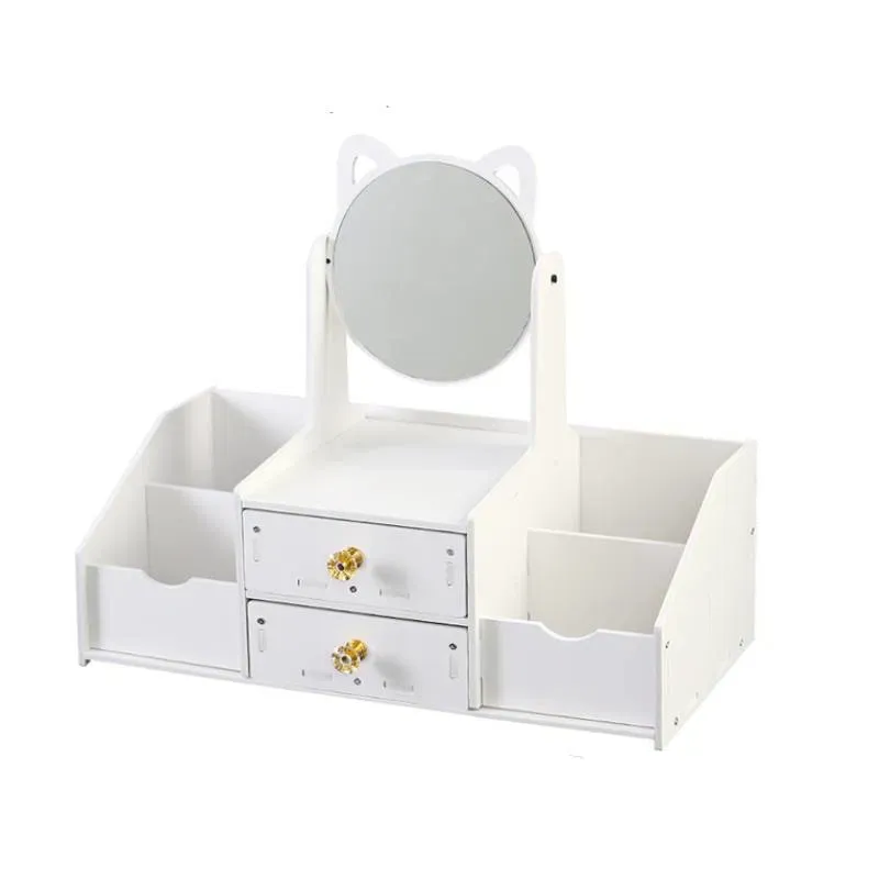 JOYERO Y MAQUILLADOR DE GATO CON ESPEJO, 2 CAJONES, 40X20X33CM BLANCO