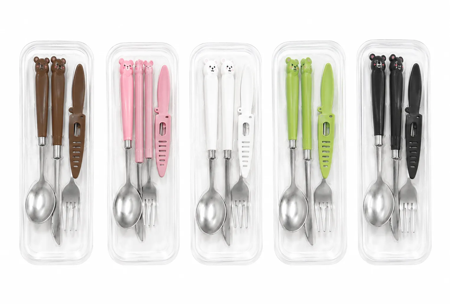 SET DE CUBIERTOS, CUCHILLO, TENEDOR, CUCHARA, DE ANIMALITOS DE CARICATURA